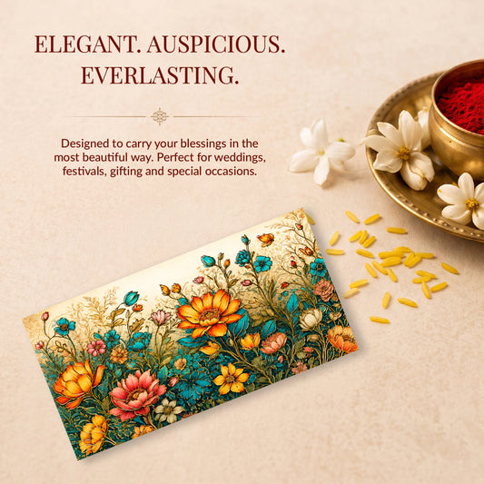 Teal Floral Garden Printed Shagun Envelopes