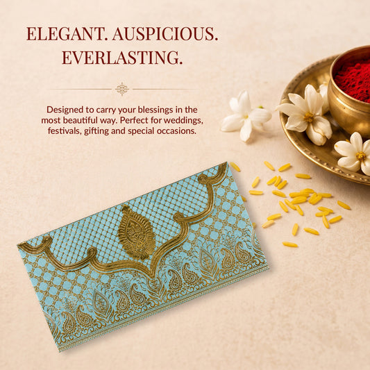 Mint Green & Gold Lotus Shagun Envelopes