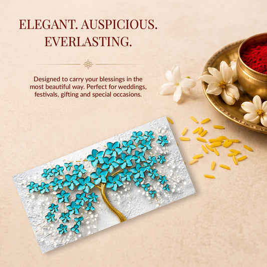 Turquoise Blossom Tree Printed Shagun Envelopes