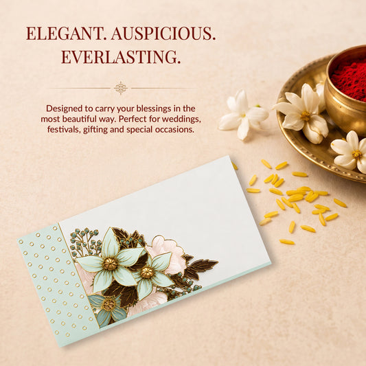 Mint Floral Bouquet Printed Shagun Envelopes