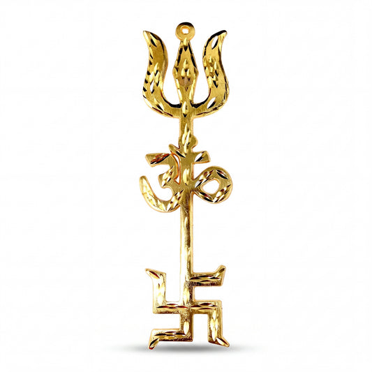 Large Tri Shakti Trishool with Om and Swastik for Main Door, Entrance, Pooja Room and Wall – Pack of 1