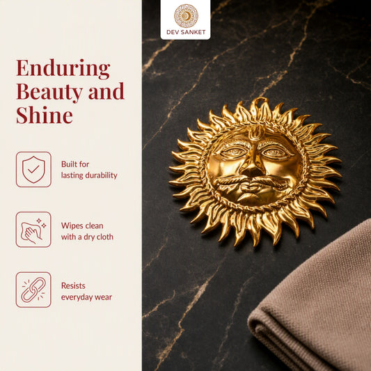 Copper Surya Dev Wall Hanging for Main Door, Entrance, Pooja Room, Living Room and Office Décor