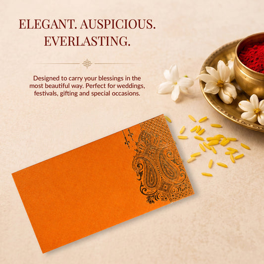 Bright Orange Gold Floral Shagun Envelopes