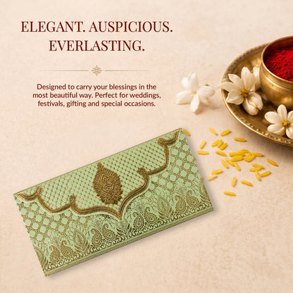 Sage Green & Gold Lotus Shagun Envelopes