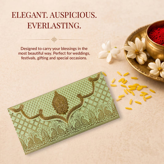 Sage Green & Gold Lotus Shagun Envelopes