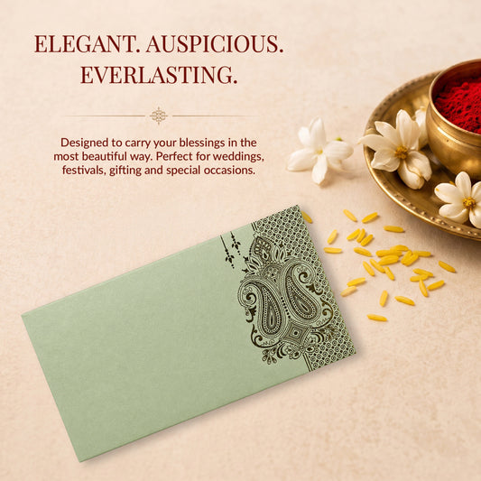 Sage Green Gold Floral Shagun Envelopes