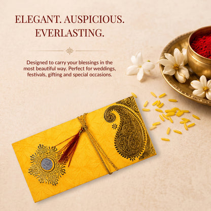 Mustard Yellow & Gold Fold-Open Shagun Envelopes