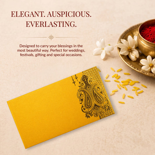 Mustard Gold Floral Shagun Envelopes