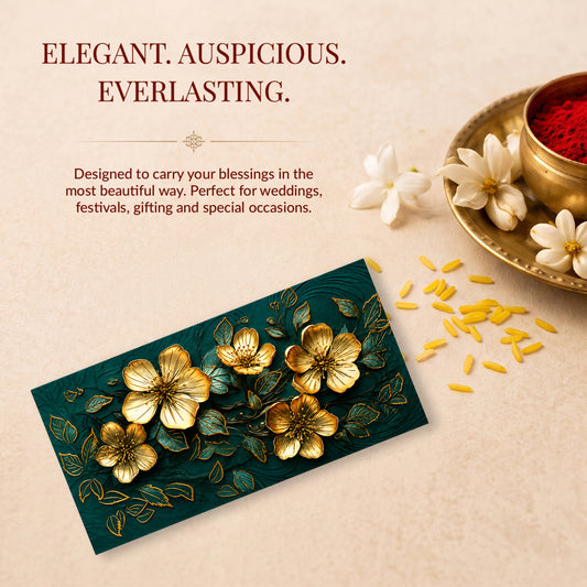 Emerald Green Gold Floral Shagun Envelopes