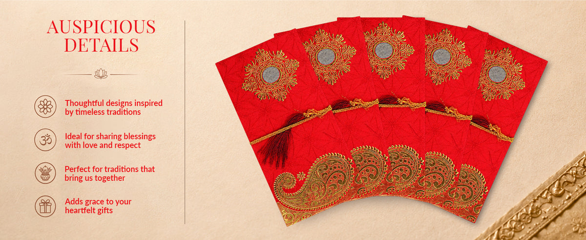 Festive Red & Gold Fold-Open Shagun Envelopes