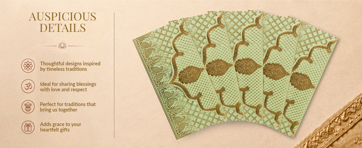 Sage Green & Gold Lotus Shagun Envelopes