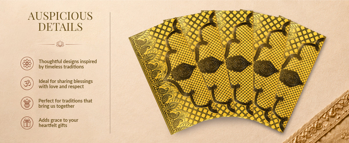 Mustard Gold Lotus Shagun Envelopes