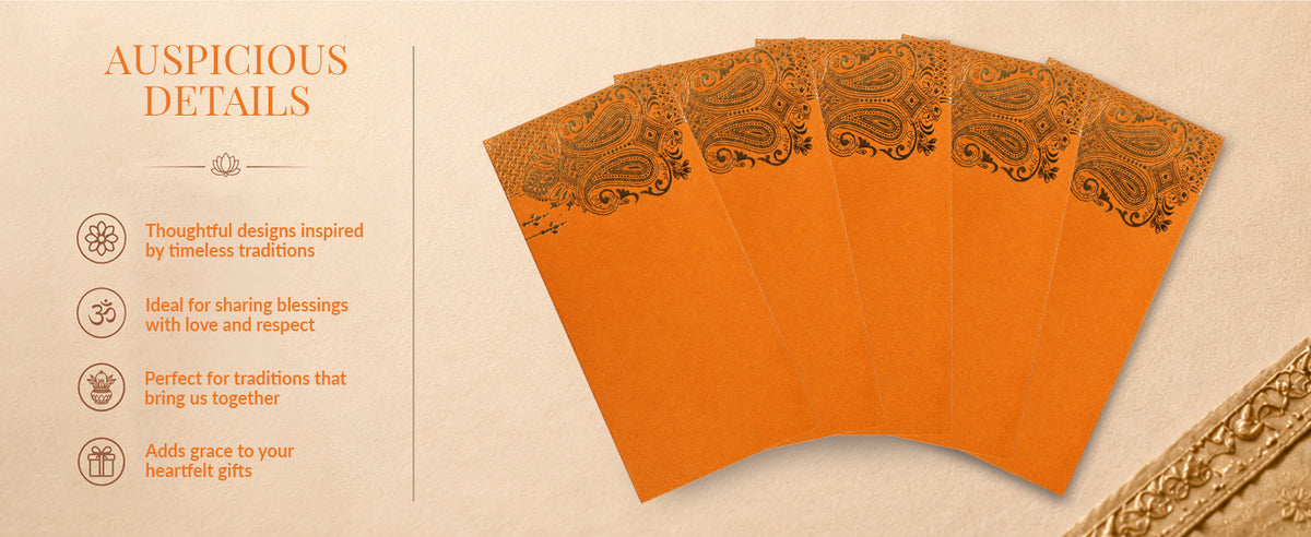 Bright Orange Gold Floral Shagun Envelopes