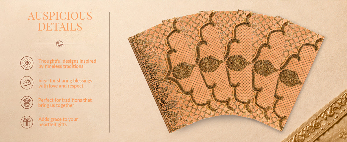 Peach & Gold Lotus Shagun Envelopes