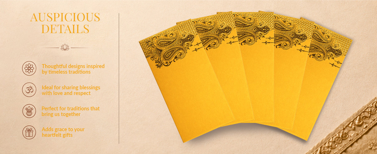 Mustard Gold Floral Shagun Envelopes