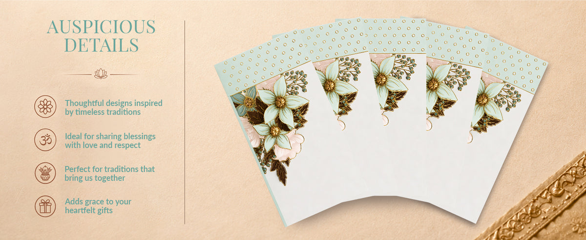 Mint Floral Bouquet Printed Shagun Envelopes