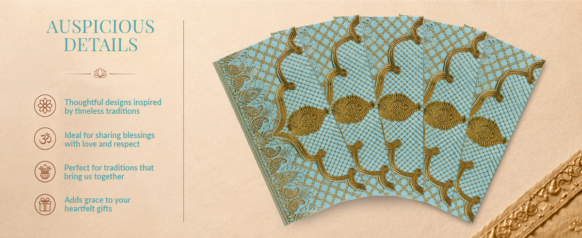 Mint Green & Gold Lotus Shagun Envelopes
