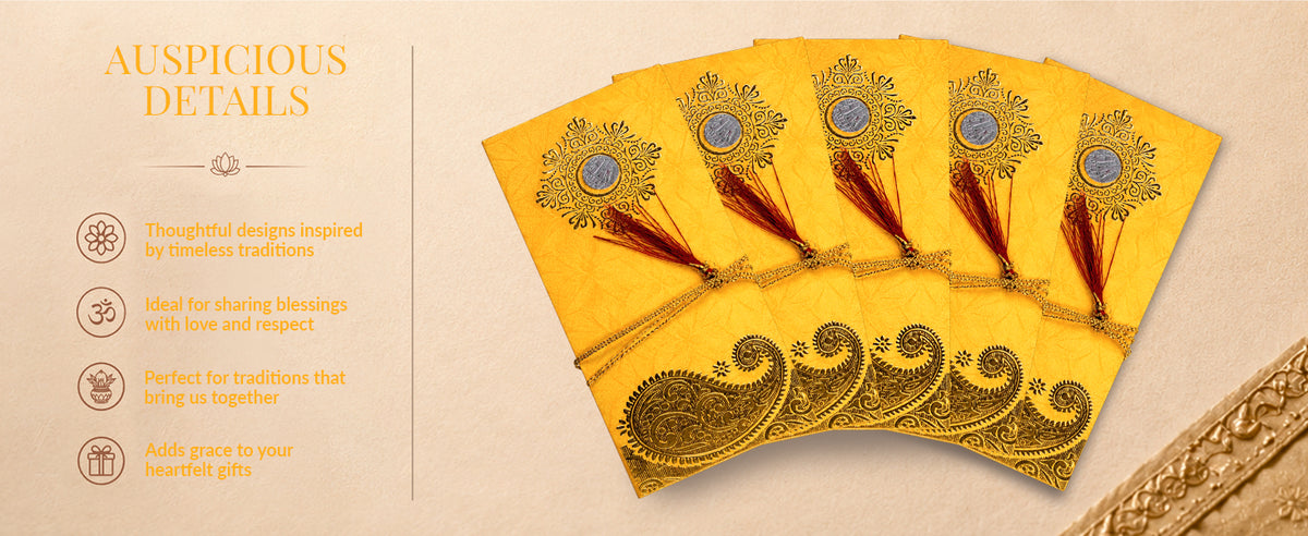 Mustard Yellow & Gold Fold-Open Shagun Envelopes