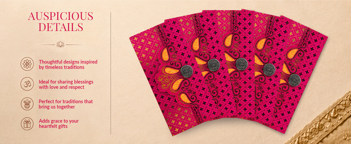 Fuchsia Pink Gold Ornamental Shagun Envelopes