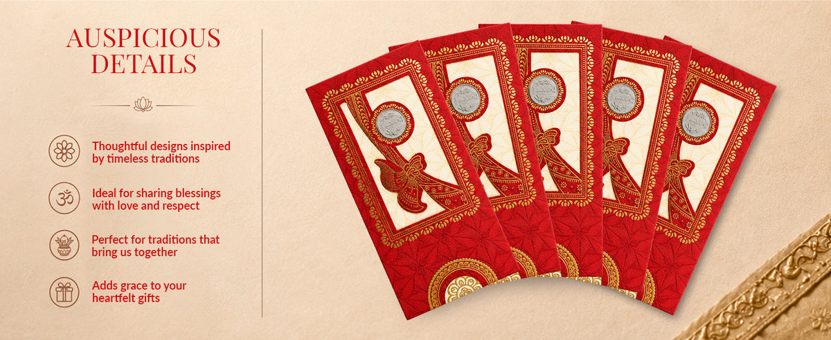 Red & Gold Floral Vine Shagun Envelopes