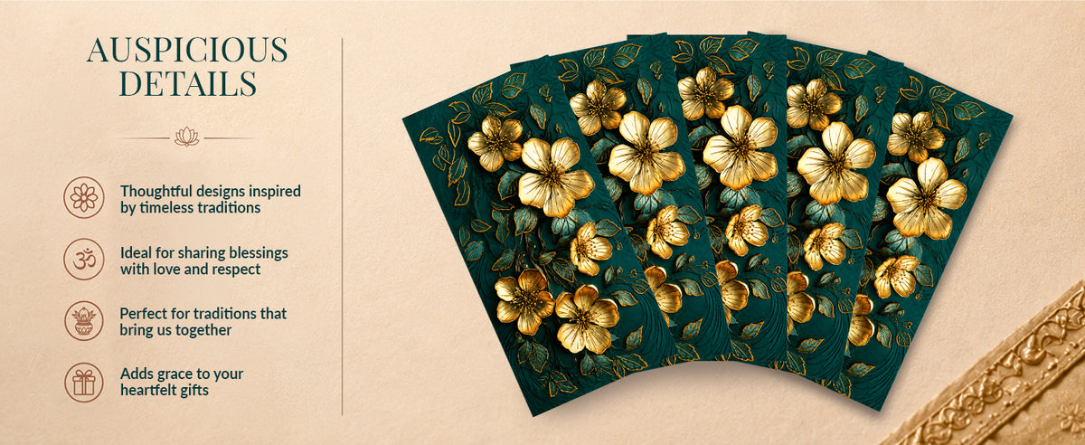 Emerald Green Gold Floral Shagun Envelopes