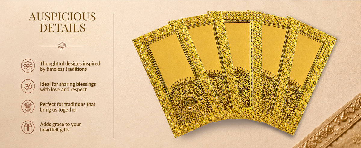 Golden Yellow Mandala Border Shagun Envelopes