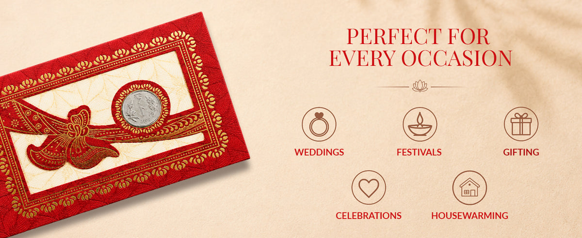 Red & Gold Floral Vine Shagun Envelopes