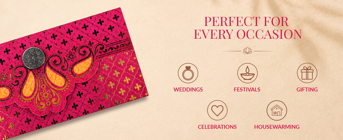 Fuchsia Pink Gold Ornamental Shagun Envelopes