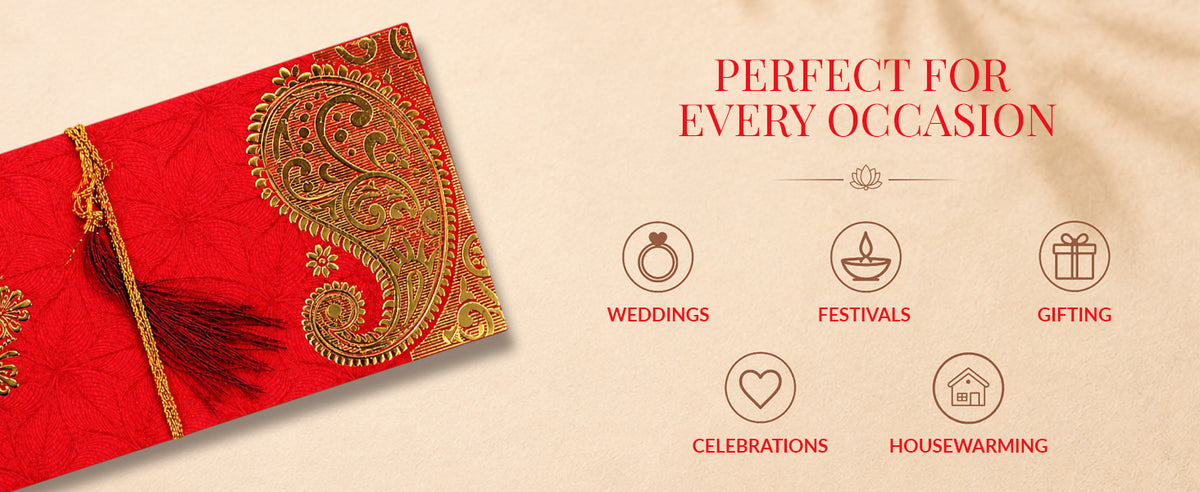 Festive Red & Gold Fold-Open Shagun Envelopes