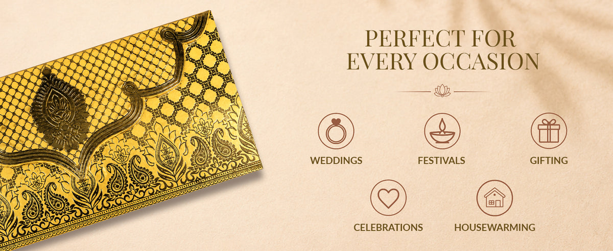 Mustard Gold Lotus Shagun Envelopes