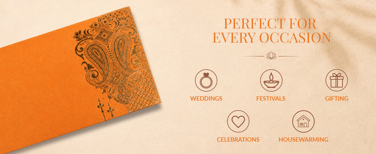 Bright Orange Gold Floral Shagun Envelopes