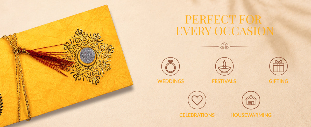Mustard Yellow & Gold Fold-Open Shagun Envelopes