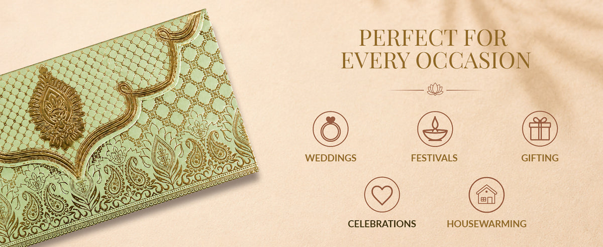 Sage Green & Gold Lotus Shagun Envelopes