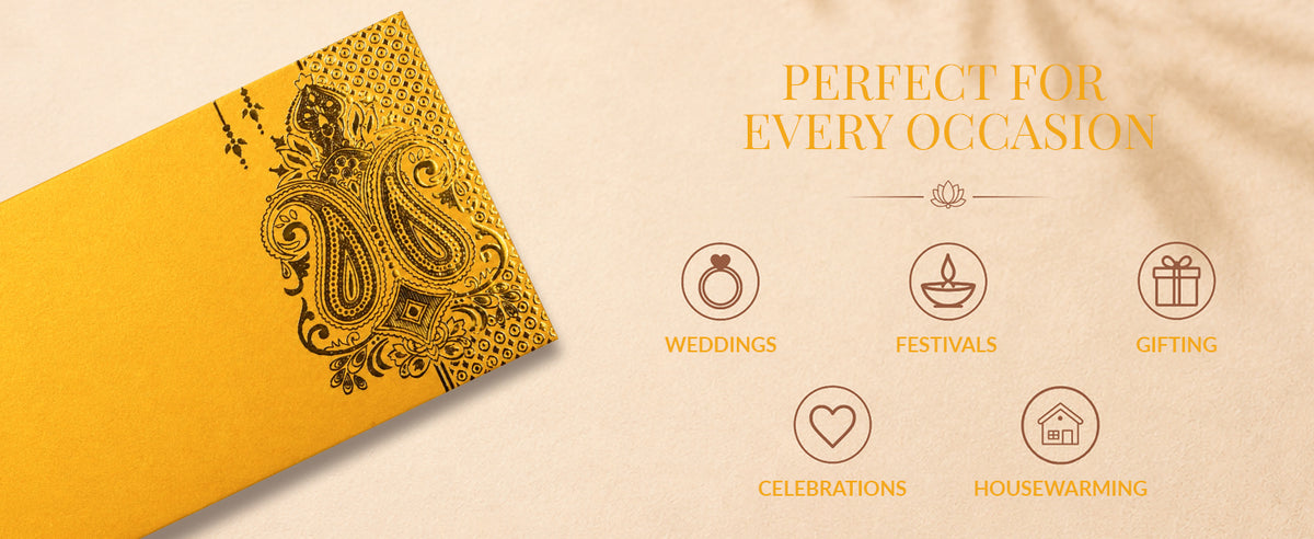 Mustard Gold Floral Shagun Envelopes