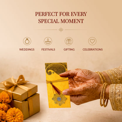 Mustard Yellow & Gold Fold-Open Shagun Envelopes