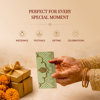 Sage Green & Gold Lotus Shagun Envelopes