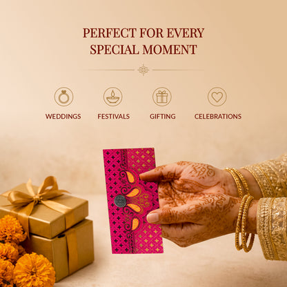 Fuchsia Pink Gold Ornamental Shagun Envelopes