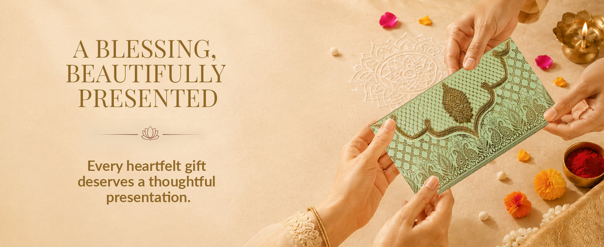 Sage Green & Gold Lotus Shagun Envelopes