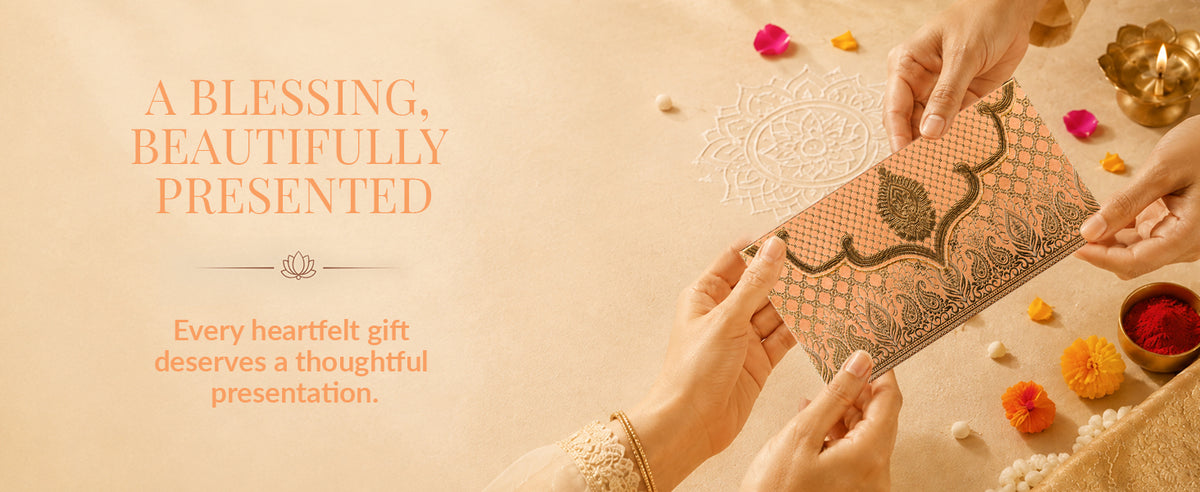 Peach & Gold Lotus Shagun Envelopes