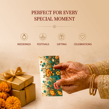 Teal Floral Garden Printed Shagun Envelopes