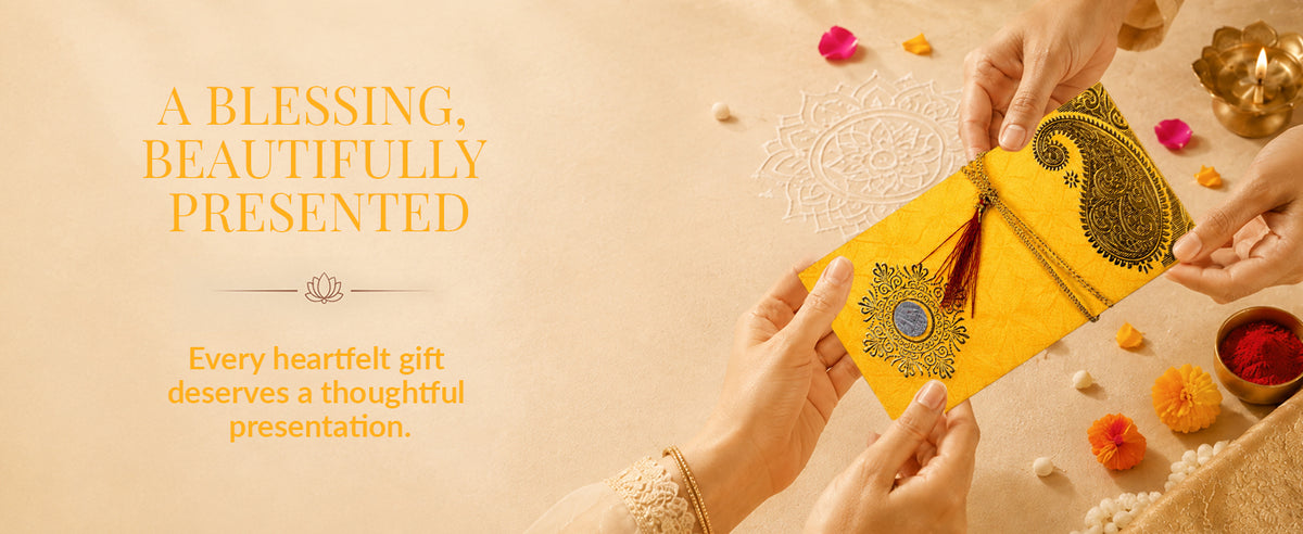 Mustard Yellow & Gold Fold-Open Shagun Envelopes