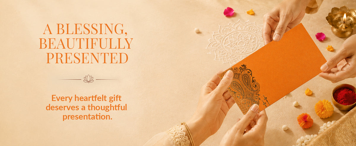 Bright Orange Gold Floral Shagun Envelopes