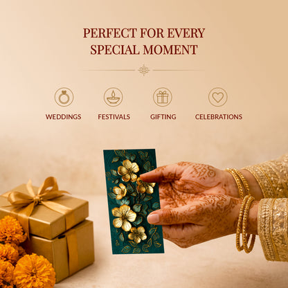 Emerald Green Gold Floral Shagun Envelopes