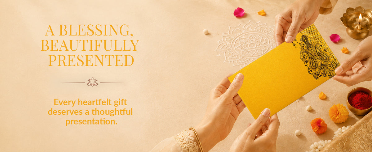Mustard Gold Floral Shagun Envelopes