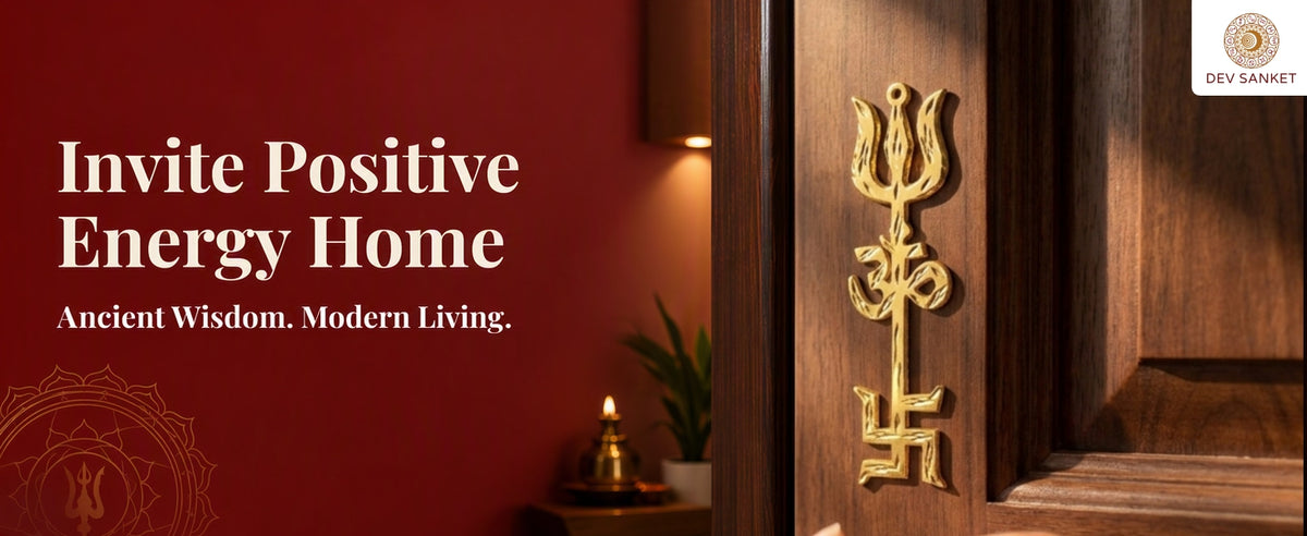 Large Tri Shakti Trishool with Om and Swastik for Main Door, Entrance, Pooja Room and Wall – Pack of 1