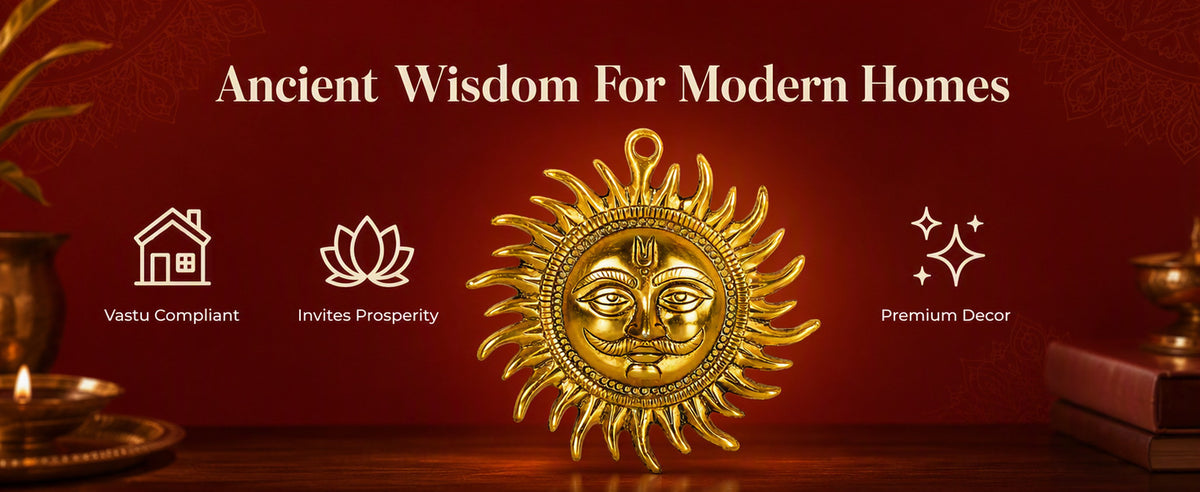 Small Surya Dev Decorative Showpiece for Wall, Entrance, Pooja Room, Home and Office Décor