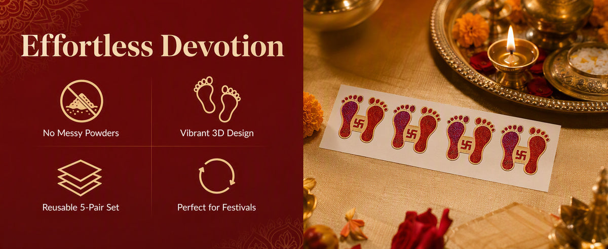 Lakshmi Charan Decorative Footprints for Entrance, Mandir, Pooja Thali and Festive Décor – 5 Pairs