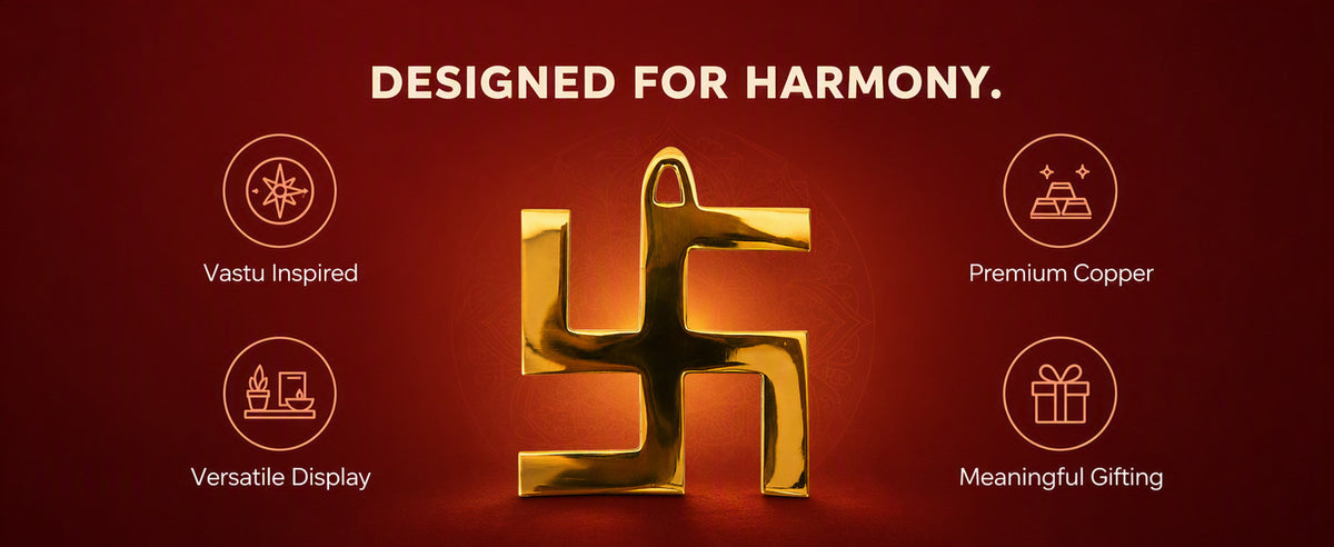 Copper Swastik Decorative Symbol for Main Door, Entrance, Pooja Room, Wall and Festive Gifting