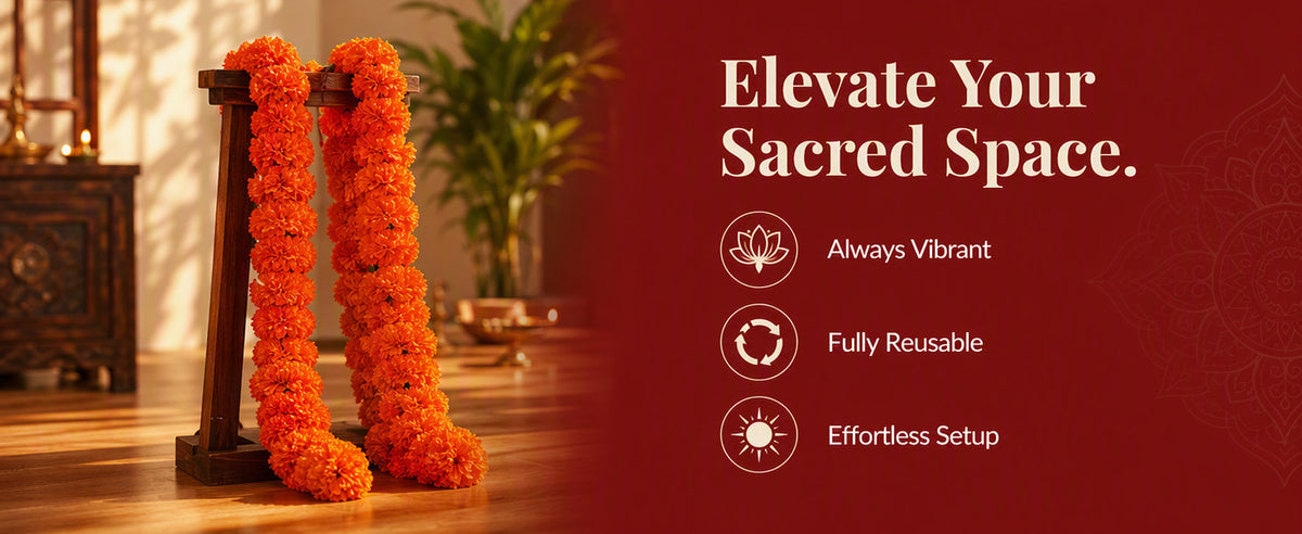 Orange Artificial Marigold Flower Garland for Mandir, Diwali, Wedding, Festival and Home Decoration 5 Piece (Orange)