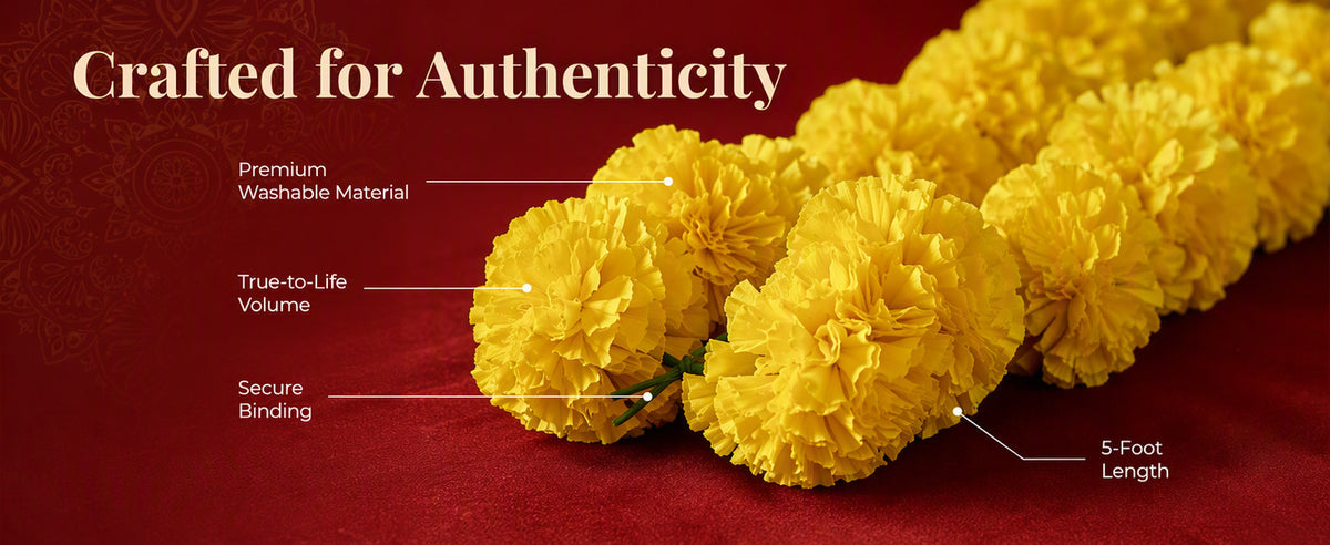 Yellow Artificial Marigold Flower Garland for Mandir, Diwali, Wedding, Festival and Home Decoration 5 Piece (Yellow)